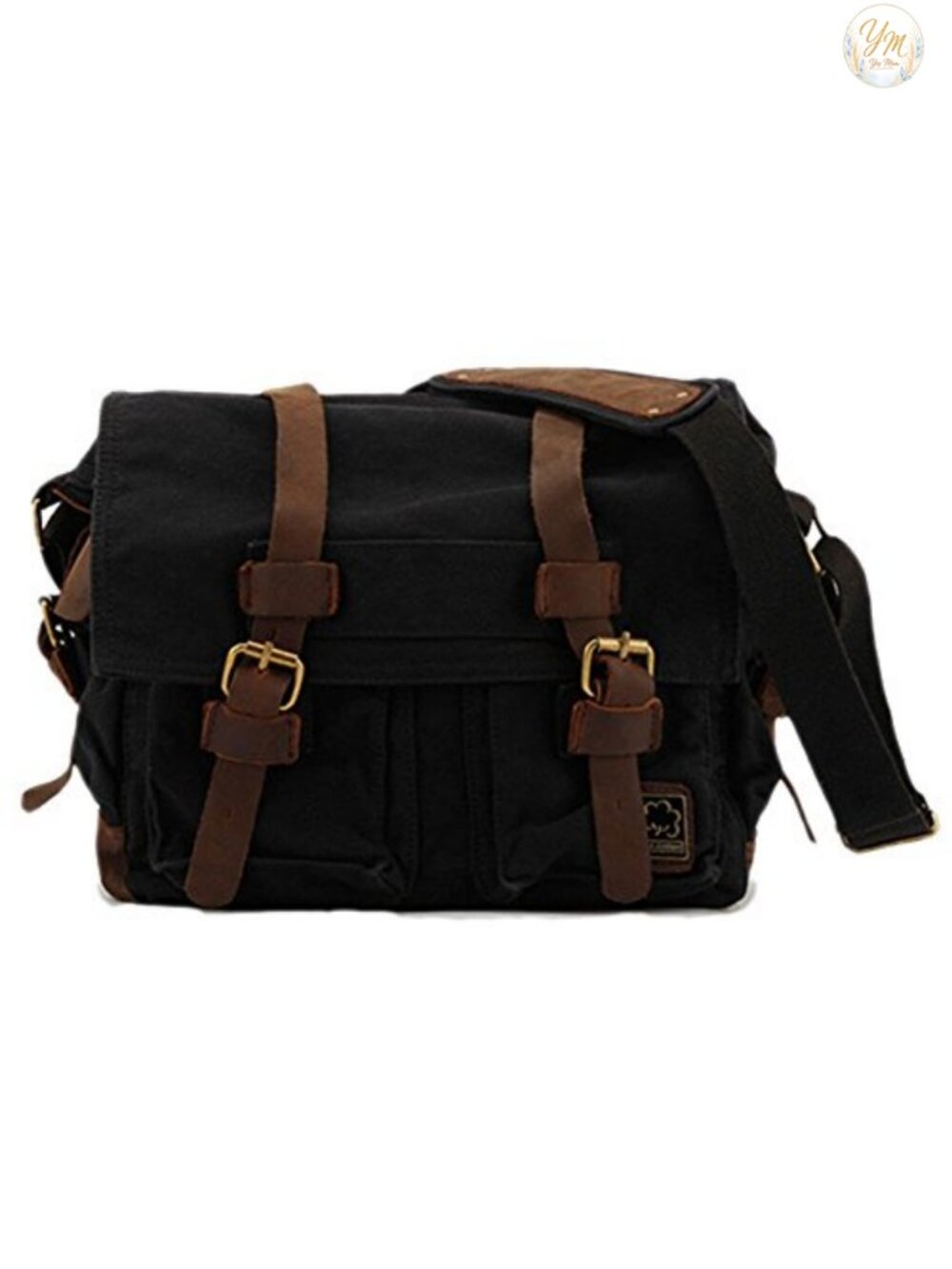 Vintage Military Leather Canvas Laptop Messenger Bag Fits 15-Inch